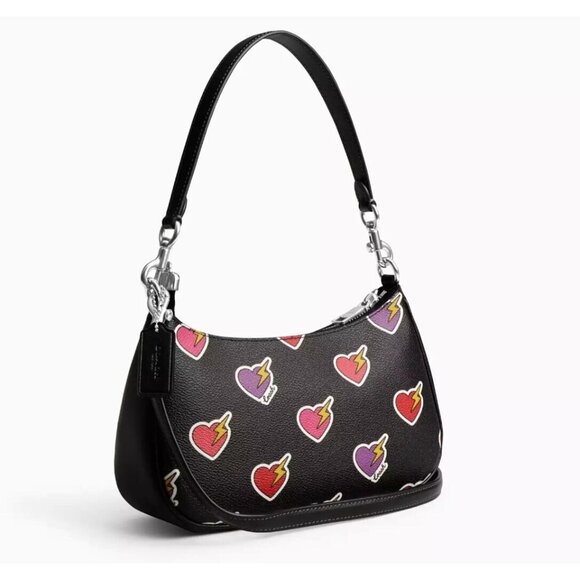 New Coach CY346 Teri Shoulder Bag with Heart Bolt Print Black Multi - Picture 3 of 6